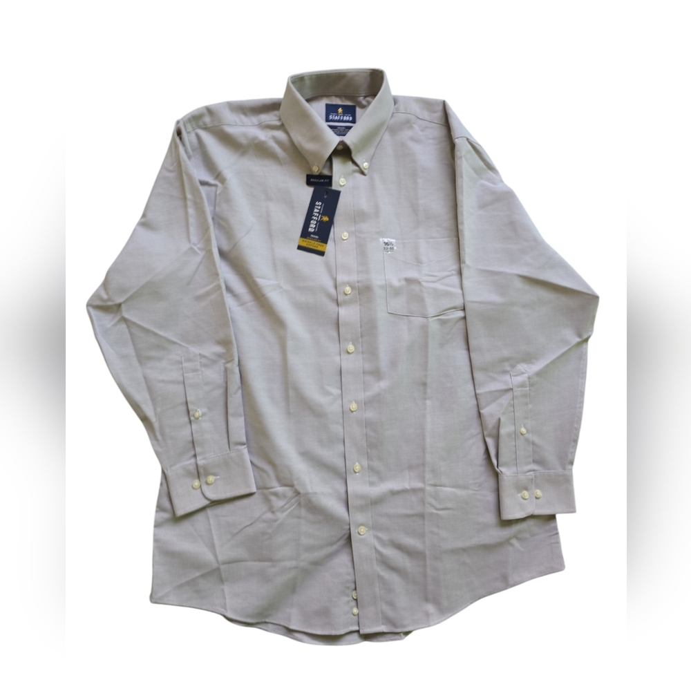 Stafford Travel Wrinkle Free Oxford Button DowStafford Classic Beige Dress Shirt